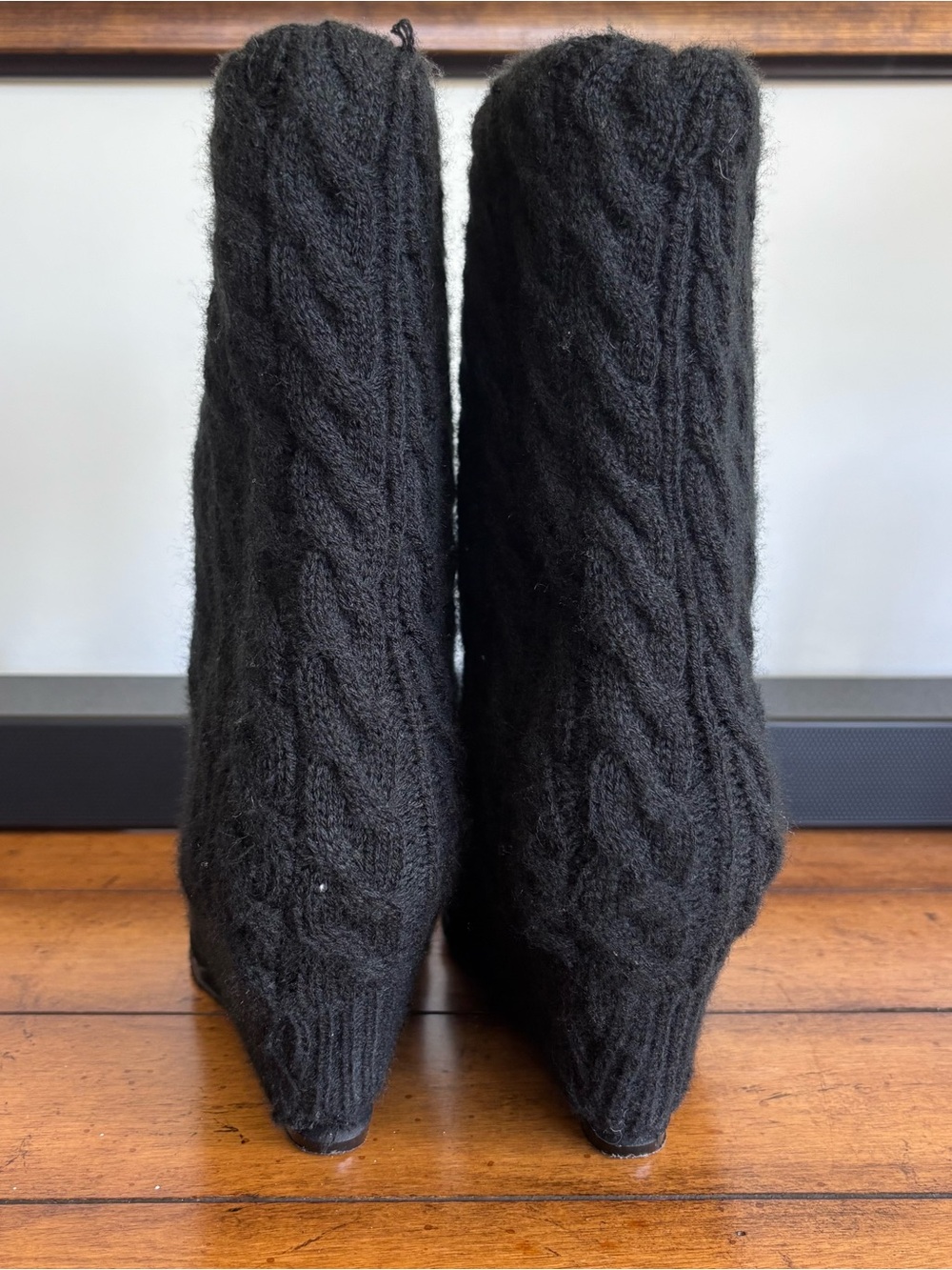 Women’s Steve Madden Black Knit Cable-Detail Wedge Boots - Picture 4 of 9